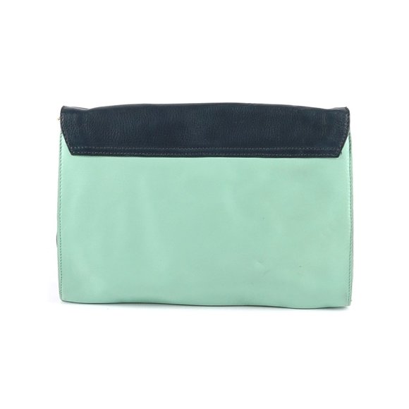 Club Monaco Leather Envelope Clutch in Dark Teal and Light Turquoise - Picture 2 of 2